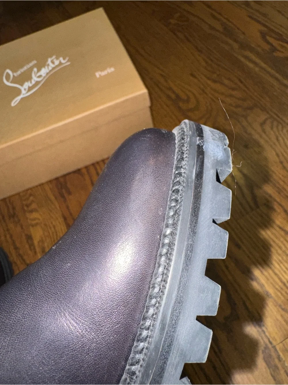 Size 38 Christian Louboutin Capahutta flat leather ankle boots black silver